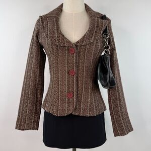 Y2K/Vintage Brown Office Siren Button Up Blazer Scoop Neck Preppy Size PS